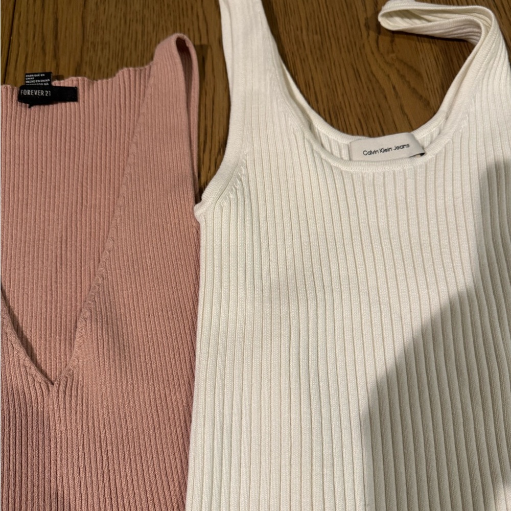 Calvin Klein  and Forever Set x 2 White Ribbed Tank